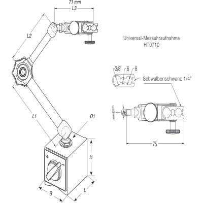 Magnetický merací statív 320 N s jemným nastavením na ramene 201 mm IBT  - obrázek