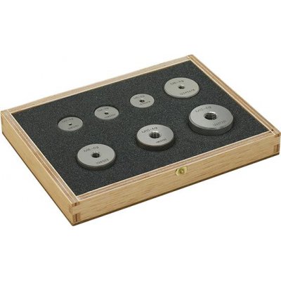 Sada závitové kalibre krúžky (výmet z diel) drevený box M3-M12