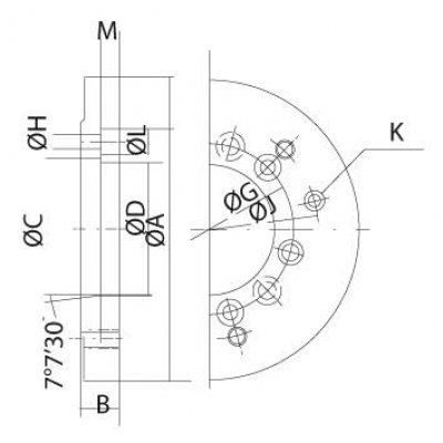 Príruba na skľučovadlo DIN55026 / 21 220mm 3B KK6 Kitagawa - obrázek