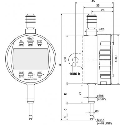 Odchýlkomer elektrický 1087 R-HR 12,5 mm (0,5" ) 0,001 mm MAHR - obrázek