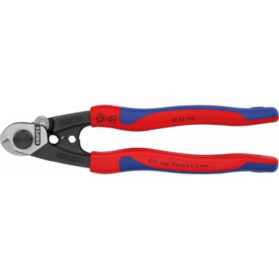 Nožnice na drôtené laná leštené 2-zložkové návleky 190mm KNIPEX