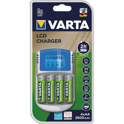 Nabíjačka batérií LCD Charger na 4 aku AA / AAA s 4 Aku AA 2700mAh, adaptér 12V, Kábel USB VARTA