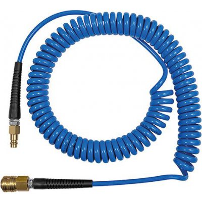 Spirálová hadice PU modrá, spojka a zástrčka průměr 7,2 12x8 mm, 6m RIEGLER