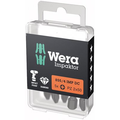 Bit Impaktor 1/4" DIN 3126 E6,3 PZ2 x 50 mm balení 5 ks Wera