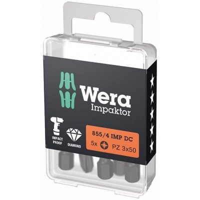 Bit Impaktor 1/4" DIN 3126 E6,3 PZ3x50mm Balení 5 ks Wera