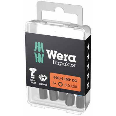 Bit Impaktor 1/4" DIN 3126 E6,3 vnitřní šestihran 6 x 50 mm balení 5 ks Wera