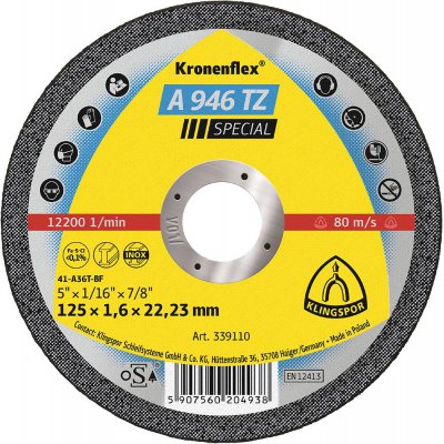 Řezný kotouč A946TZ 125x1,6 mm, rovný, 25 ks, v plastovém boxu KLINGSPOR