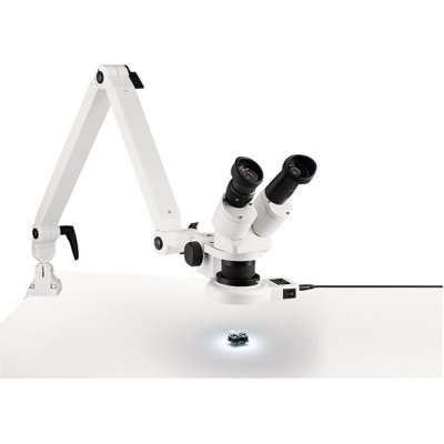 Stereomikroskop na pozorovanie v dopadajúcomsvetle s pružinovým kĺbovým ramenom 10x/20x