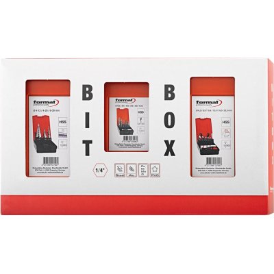 Sada na zpracování kovů BIT BOX 1/4" STB+kuželový záhlubník + kombinovaný vrták 15 ks, HSS, FORMAT